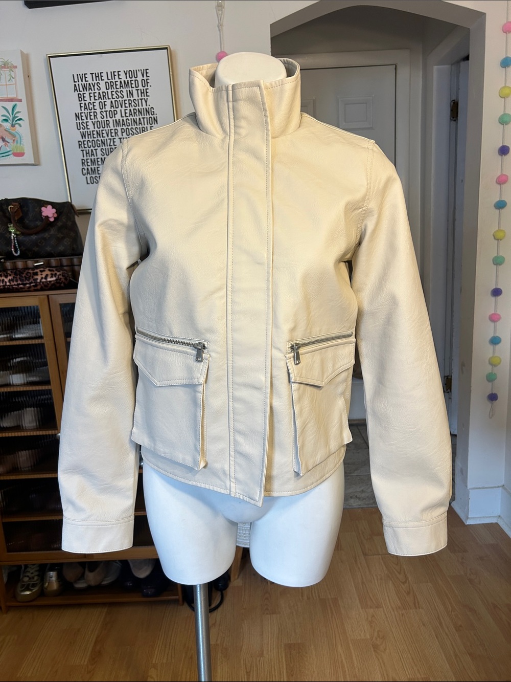 Baccini Cream Leather Motorcycle Jacket